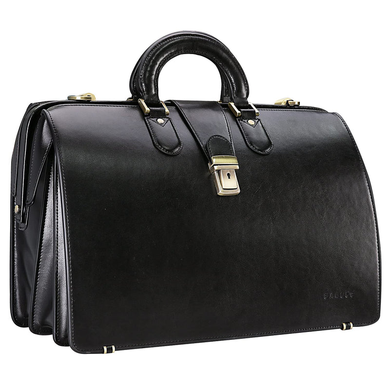Banuce Leather Briefcase for Men Legal Attorney Lawyer Doctor Bag Attache Case for 15.6 Inch Laptop Executive Business Travel Work with Lock Detachable and Adjustable Strap Black