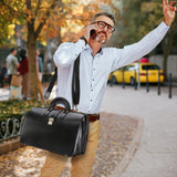 Banuce Leather Briefcase for Men Legal Attorney Lawyer Doctor Bag Attache Case for 15.6 Inch Laptop Executive Business Travel Work with Lock Detachable and Adjustable Strap Black