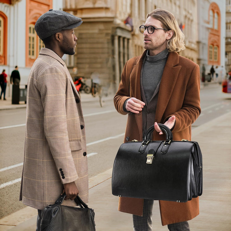 Banuce Leather Briefcase for Men Legal Attorney Lawyer Doctor Bag Attache Case for 15.6 Inch Laptop Executive Business Travel Work with Lock Detachable and Adjustable Strap Black