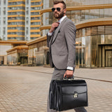 Banuce Leather Briefcase for Men with Lock Legal Attorney Lawyer Briefcase Doctor Bag Attache Case Large 15.6 Inch Laptop Bag for Work Business Travel Black