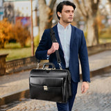 Banuce Leather Briefcase for Men with Lock Legal Attorney Lawyer Briefcase Doctor Bag Attache Case Large 15.6 Inch Laptop Bag for Work Business Travel Black