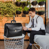 Banuce Leather Briefcase for Men with Lock Legal Attorney Lawyer Briefcase Doctor Bag Attache Case Large 15.6 Inch Laptop Bag for Work Business Travel Black