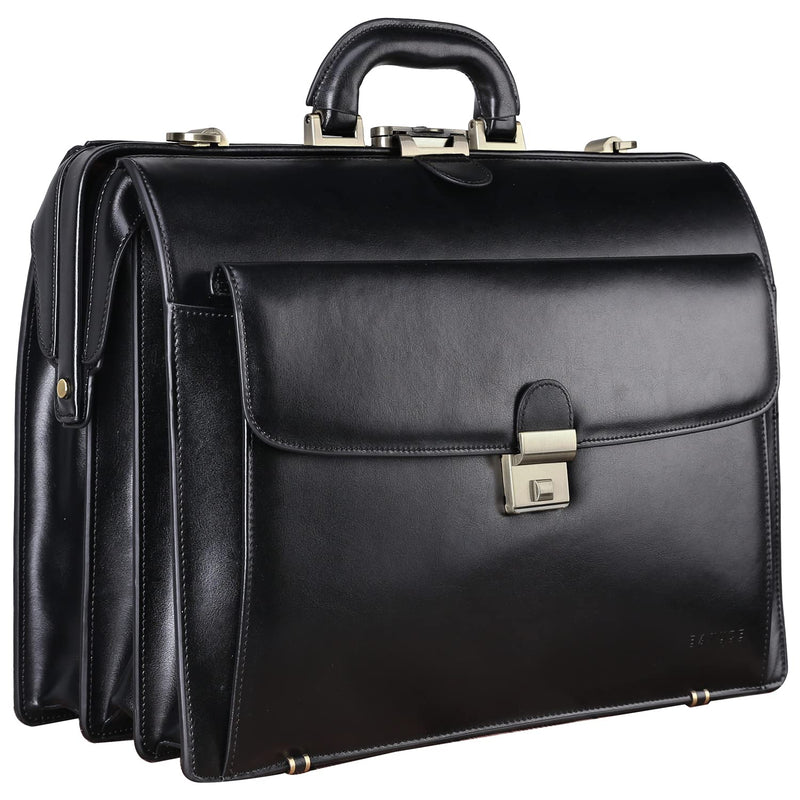 Banuce Leather Briefcase for Men with Lock Legal Attorney Lawyer Briefcase Doctor Bag Attache Case Large 15.6 Inch Laptop Bag for Work Business Travel Black