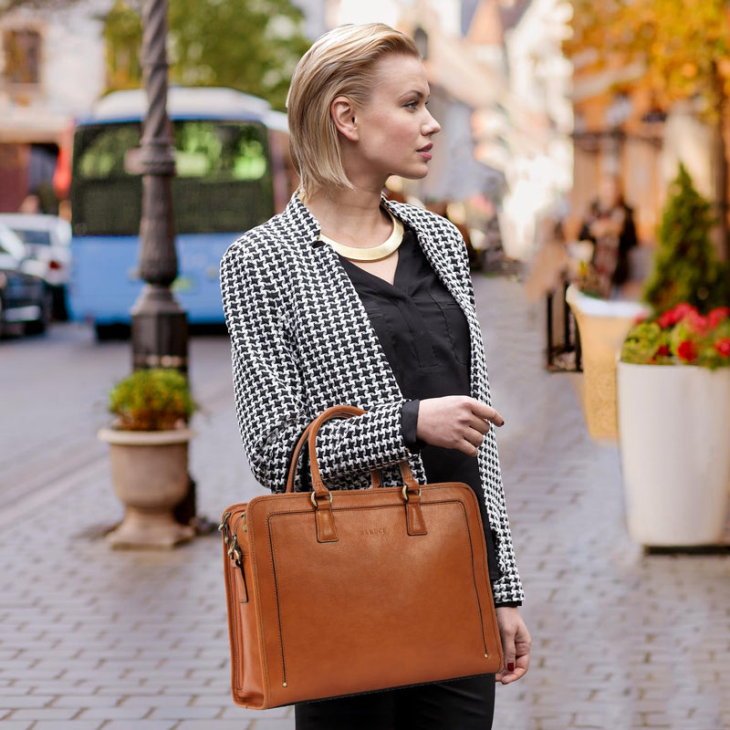 Banuce Vintage and Stylish Genuine Full Grains Italian Leather Briefcase for Women 15.6 Inch Laptop Bag Business Work Bag Brown