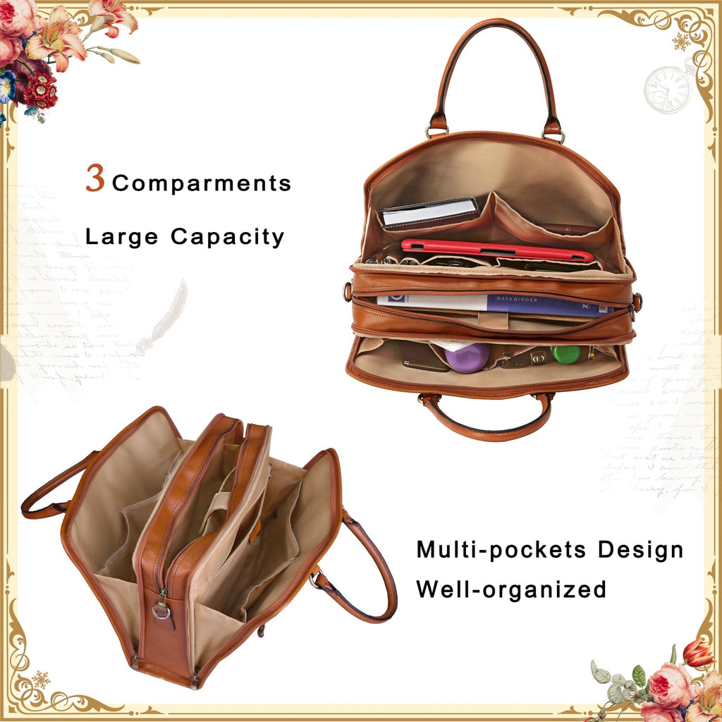 Banuce Vintage and Stylish Genuine Full Grains Italian Leather Briefcase for Women 15.6 Inch Laptop Bag Business Work Bag Brown