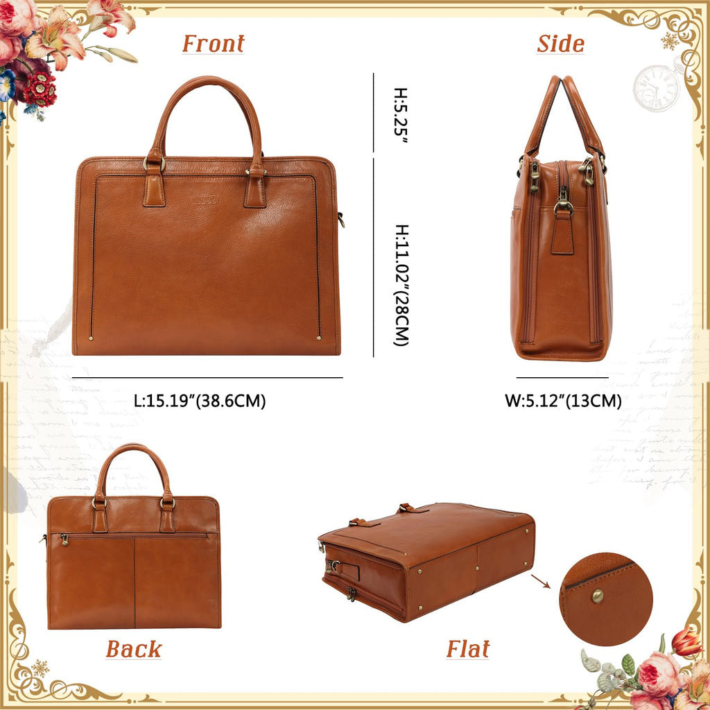 Banuce Vintage and Stylish Genuine Full Grains Italian Leather Briefcase for Women 15.6 Inch Laptop Bag Business Work Bag Brown