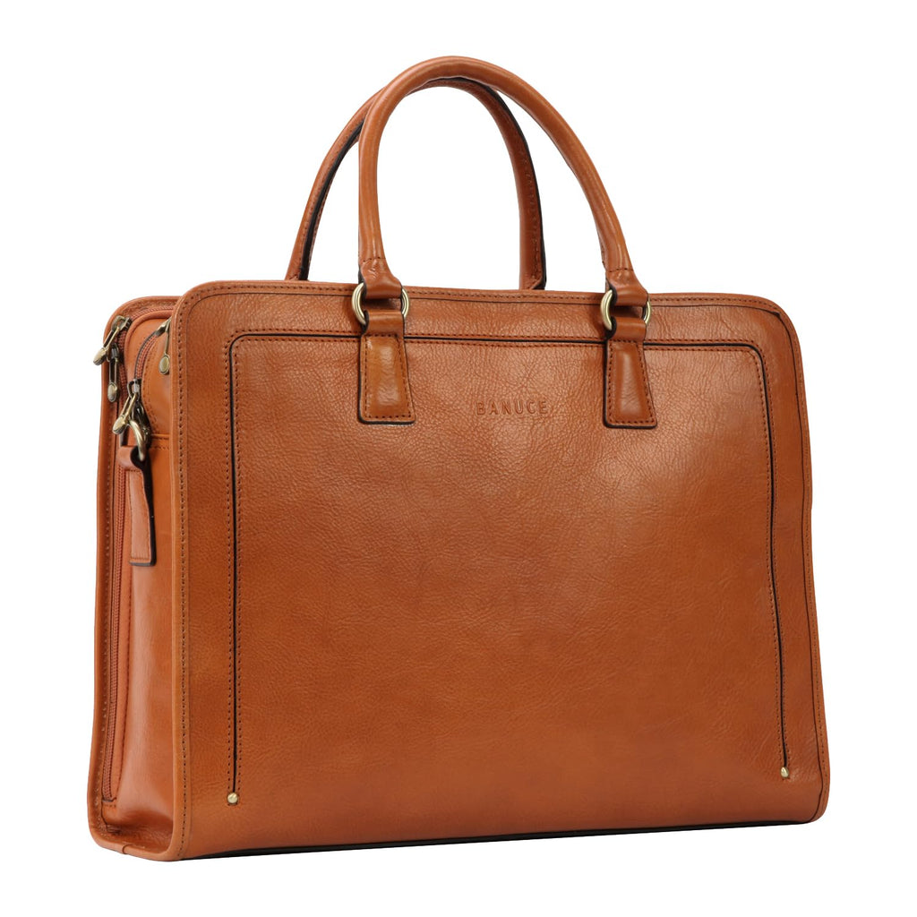 Banuce Vintage and Stylish Genuine Full Grains Italian Leather Briefcase for Women 15.6 Inch Laptop Bag Business Work Bag Brown