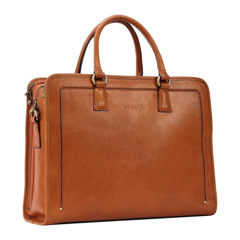 Banuce Vintage and Stylish Genuine Full Grains Italian Leather Briefcase for Women 15.6 Inch Laptop Bag Business Work Bag Brown