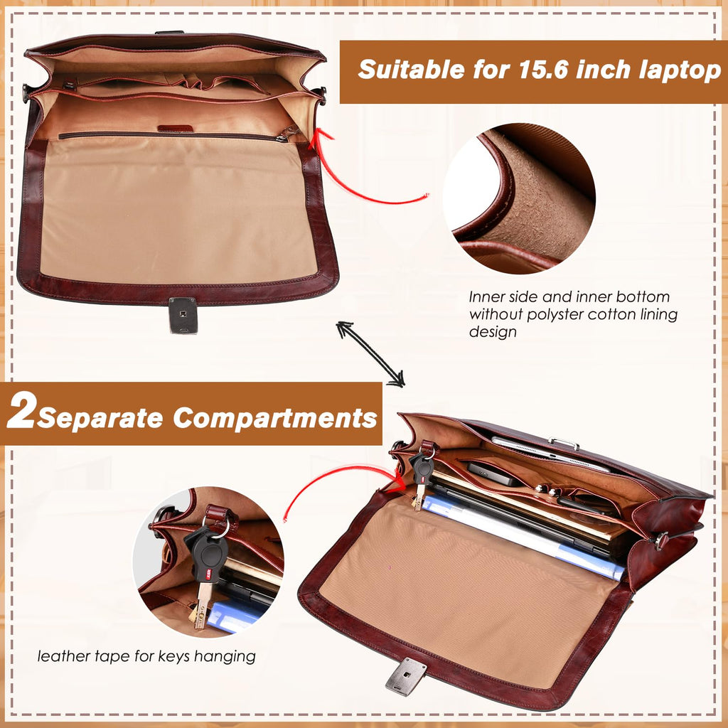 Banuce Vintage Full Grain Italian Leather Briefcase for Men 15.6 Inch Lawyer Briefcase with Lock Legal Attorney Bag with Luggage Strap Gradient Brown