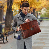 Banuce Vintage Full Grain Italian Leather Briefcase for Men 15.6 Inch Lawyer Briefcase with Lock Legal Attorney Bag with Luggage Strap Gradient Brown