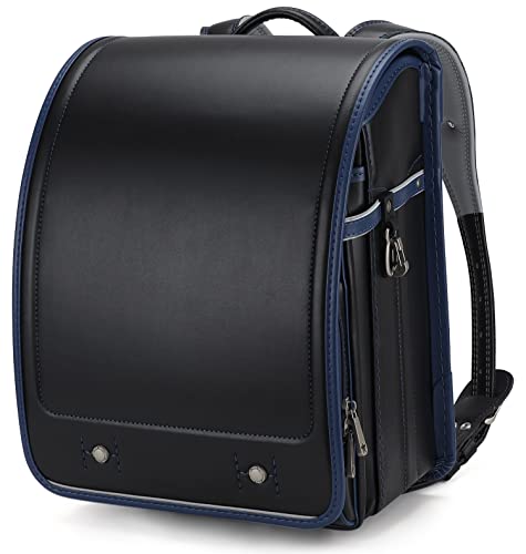 Baobab's wish Ransel Randoseru Backpack Semi-automatic satchel Japanese school bag for girls and boys PU leather bab-rng58 (Black) | Backpacks4Less