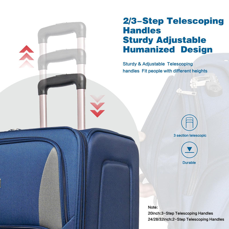 BAOMKONG 4 Piece Softshell Expandable Luggage Sets, Lightweight Travel Suitcase Set with Lock and 360°Swivel Spinner Wheels, Durable Softside Luggage, 20 in/24 in/28 in/32 in, Navy Blue