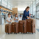 BAOMKONG 4 Piece Softshell Expandable Luggage Sets, Lightweight Travel Suitcase Set with Lock and 360°Swivel Spinner Wheels, Durable Softside Luggage, 20 in/24 in/28 in/32 in, Brown