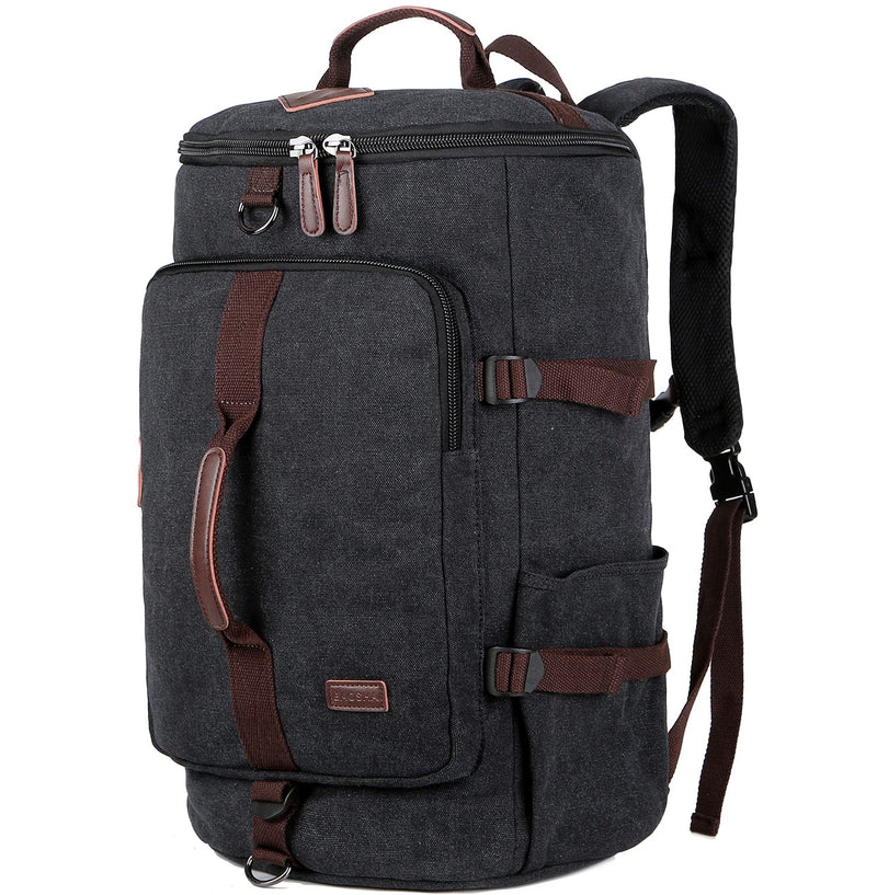 BAOSHA Canvas Weekender Travel Duffel Backpack Hybrid Hiking Rucksack Laptop Backpack for Outdoor Sports Gym HB - 26(Black)