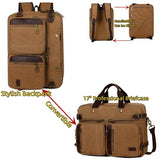 Baosha Real Leather Canvas Laptop Briefcase Backpack Hybrid Large 17 inch Laptop bag Waterproof for Men HB-22 (Brown)