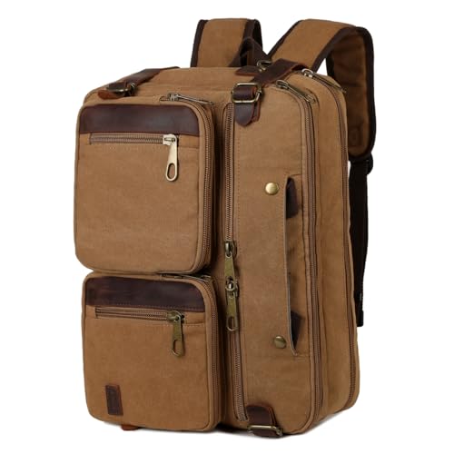 Baosha Real Leather Canvas Laptop Briefcase Backpack Hybrid Large 17 inch Laptop bag Waterproof for Men HB-22 (Brown)
