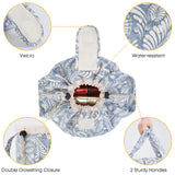 Barrel Drawstring Makeup Bag Large Cosmetic Bag Make up Bags Toiletry Organizer for Women (Blue Leaf) (Patent)