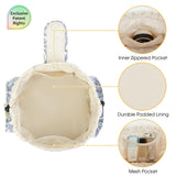 Barrel Drawstring Makeup Bag Large Cosmetic Bag Make up Bags Toiletry Organizer for Women (Blue Leaf) (Patent)