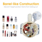 Barrel Drawstring Makeup Bag Large Cosmetic Bag Make up Bags Toiletry Organizer for Women (Blue Leaf) (Patent)