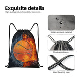 Basketball Drawstring Bags for Kids Boys Girls, Sports - Themed Drawstring Backpack Casual Knapsack for Adults Women Men, Black Draw String Rucksack Bags for Gym Travel Swimming Beach Camping, Small
