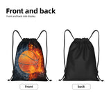 Basketball Drawstring Bags for Kids Boys Girls, Sports - Themed Drawstring Backpack Casual Knapsack for Adults Women Men, Black Draw String Rucksack Bags for Gym Travel Swimming Beach Camping, Small