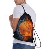 Basketball Drawstring Bags for Kids Boys Girls, Sports - Themed Drawstring Backpack Casual Knapsack for Adults Women Men, Black Draw String Rucksack Bags for Gym Travel Swimming Beach Camping, Small