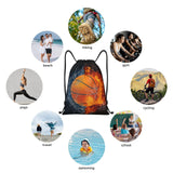 Basketball Drawstring Bags for Kids Boys Girls, Sports - Themed Drawstring Backpack Casual Knapsack for Adults Women Men, Black Draw String Rucksack Bags for Gym Travel Swimming Beach Camping, Small