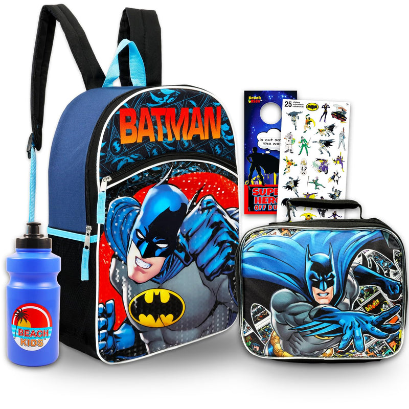 Batman Backpack with Lunch Box Set - Bundle with 16" DC Comics Backpack, Lunch Bag, Stickers, Water Bottle, More | Batman School Bag for Boys