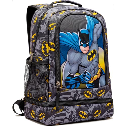 Batman Kids Backpack with Insulated Lunch Pocket for School & Travel