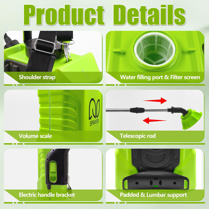 Battery Powered Backpack Sprayer 3 Gallon, 45 PSI Garden Sprayer with 3 Adjustable Pressures & Digital Display, Electric Pump Sprayer with 2.2Ah Battery, Telescopic Wand, 5 Nozzles for Yard Lawn