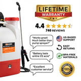 Battery Powered Backpack Sprayer - 4.2 Gallon, 8 Nozzles, 100PSI Cutoff, Long Battery Life, Wide Mouth, High - Pressure Spray Hose, Trigger Lock, Pressure Knob Controller