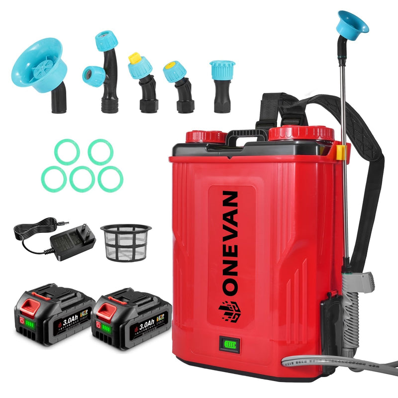 Battery Powered Backpack Sprayer 5.3 Gallon, 100 PSI Adjustable Pressure Electric Sprayer with 2X3.0A Batteries, Weed Yard Lawn Sprayer with Telescopic Wand, 5 Nozzles