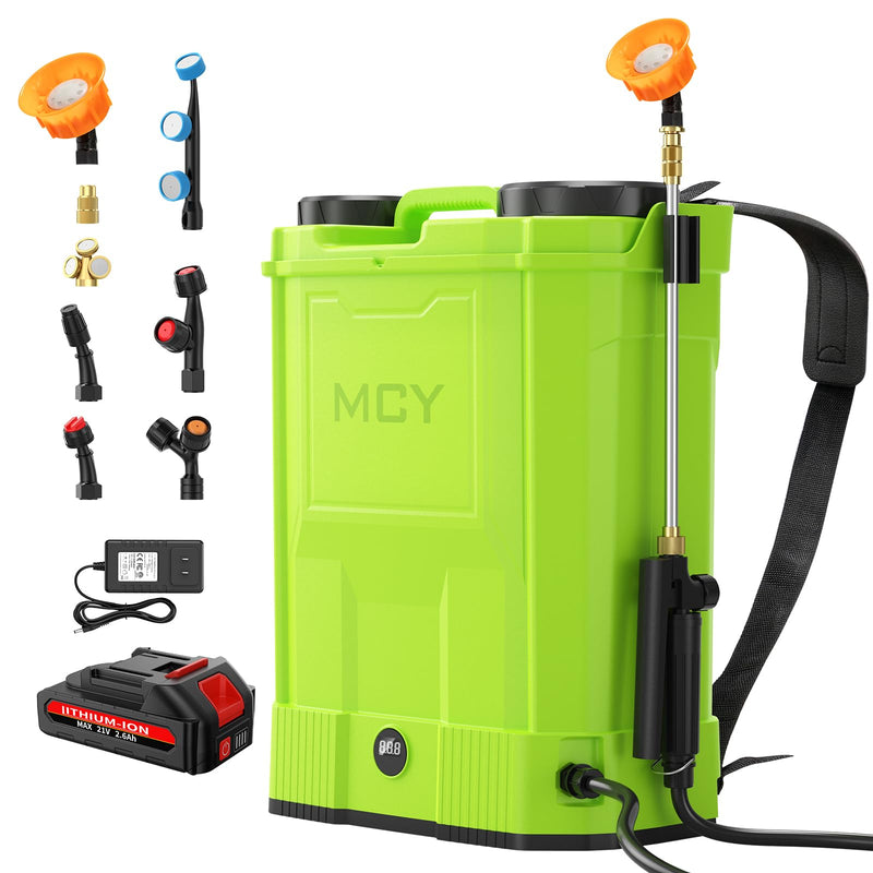Battery Powered Backpack Sprayer 5.3 Gallon 20L,MCY 100 PSI Electric Graden Sprayer Work,Weed Yard Sprayer with 21V Strong Battery,8 Nozzles,Telescopic Wand,2.6Ah Battery and Chargers Included