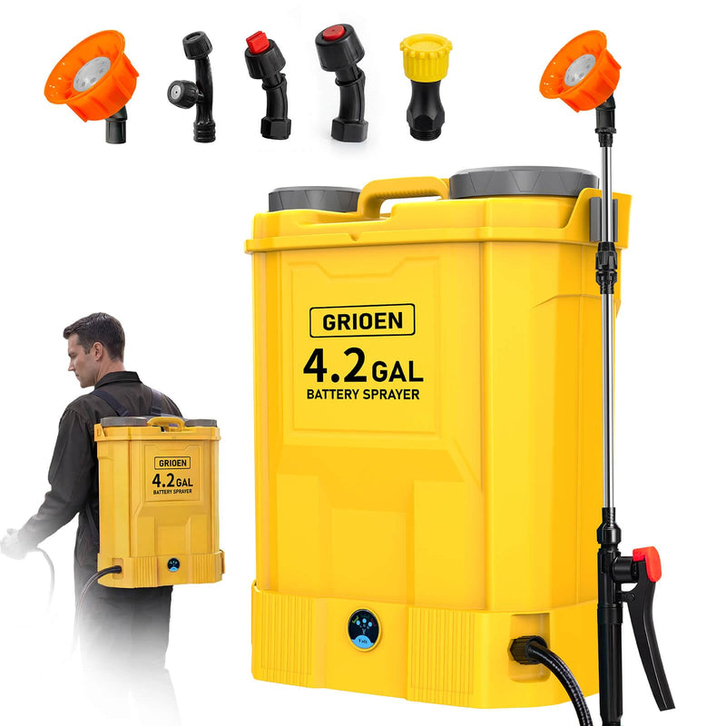 Battery Powered Backpack Sprayer Compatible with DeWalt 20V MAX Battery - 100 PSI Electric Weed Sprayer 4.2 Gallon, Yard Garden Sprayer (No Battery) with 5 Nozzles for Weed Control, Lawn Fertilizing
