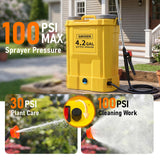 Battery Powered Backpack Sprayer Compatible with DeWalt 20V MAX Battery - 100 PSI Electric Weed Sprayer 4.2 Gallon, Yard Garden Sprayer (No Battery) with 5 Nozzles for Weed Control, Lawn Fertilizing