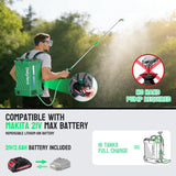 Battery Powered Backpack Sprayer with Mixer 4.2 Gallon, Upgraded Backrest & Strap, Adjustable PSI 0 - 100, Electric Garden Sprayer Compatible with Makita 21V/2.6Ah Battery & Charger, 5 Nozzles & Goggles