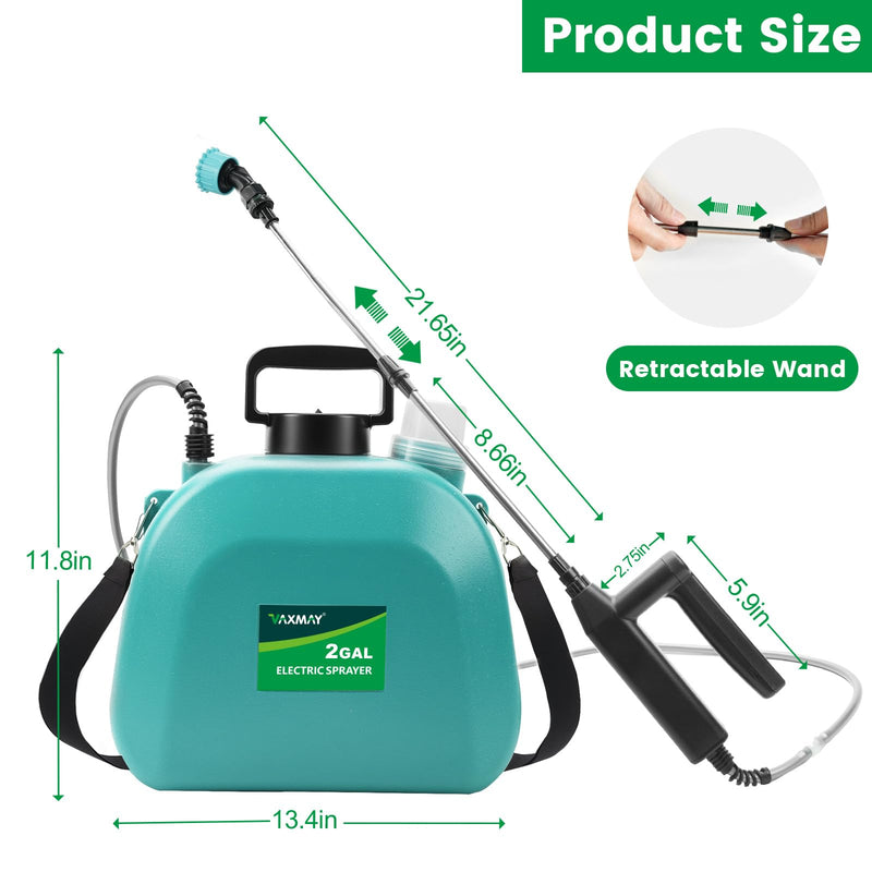 Battery Powered Sprayer 2 Gallon, 2026 Upgrade Electric Sprayer with 3 Adjustable Speed, Battery Indicator, 4 Mist Nozzles, Rechargeable Retractable Wand with Adjustable Shoulder Strap for Lawn Garden