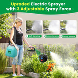 Battery Powered Sprayer 2 Gallon, 2026 Upgrade Electric Sprayer with 3 Adjustable Speed, Battery Indicator, 4 Mist Nozzles, Rechargeable Retractable Wand with Adjustable Shoulder Strap for Lawn Garden