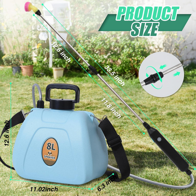 Battery Powered Sprayer 2 Gallon, Electric Garden Sprayer with 3 Copper Nozzles, 4 Spray Modes, Type - C Rechargeable, 30 - 60cm Retractable Wand, Shoulder Strap for Lawn & Garden