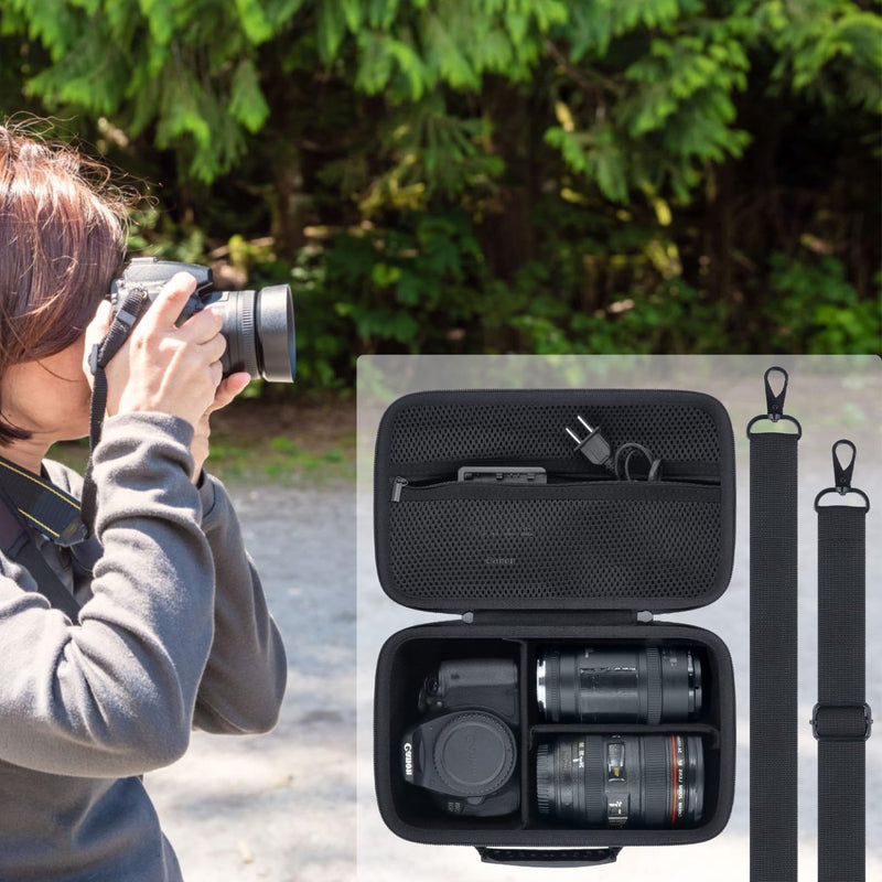 Baval Camera Case Compatible with Canon EOS Rebel T7 / T100 / R50 / R100 / R5 / R6 Mark II / 90D DSLR Camera with 18 - 55mm Lens,Sony,Nikon DSLR Camera Protective Case with Shoulder Strap (Black Case)
