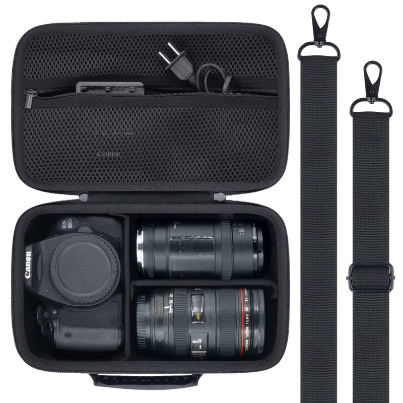 Baval Camera Case Compatible with Canon EOS Rebel T7 / T100 / R50 / R100 / R5 / R6 Mark II / 90D DSLR Camera with 18 - 55mm Lens,Sony,Nikon DSLR Camera Protective Case with Shoulder Strap (Black Case)