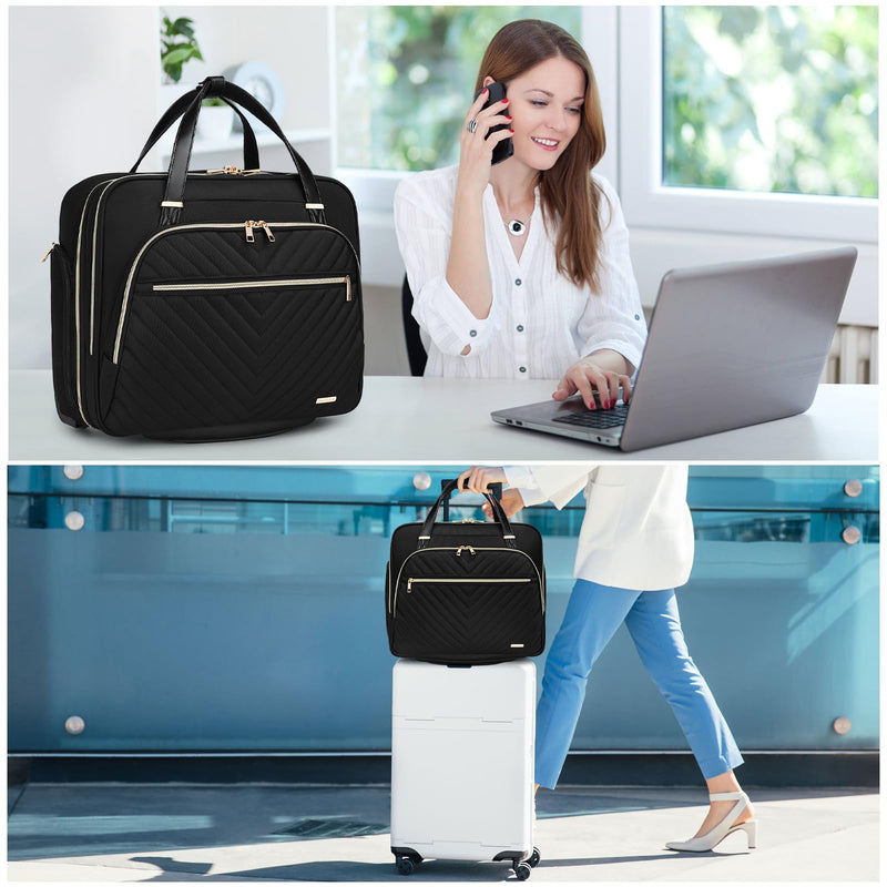 BAVERGE Rolling Laptop Bag for Women with Wheels, Rolling 15.6” Computer Briefcase Overnight Duffle bag for Women Carry on Travel Work Business