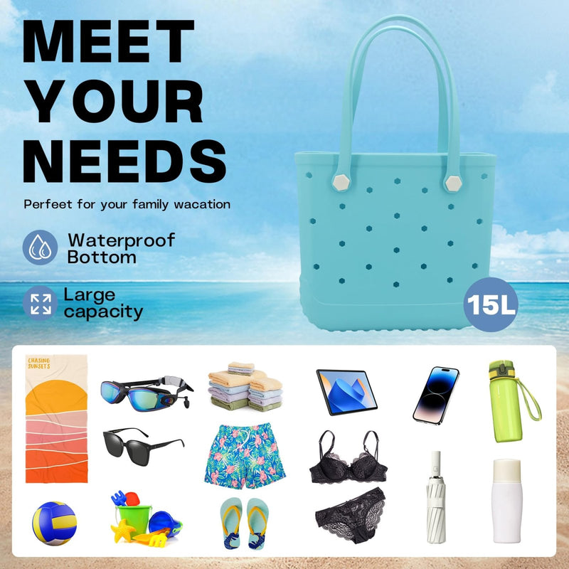 Beach Totebag X - Large Waterproof Sandproof Rubber Beach Tote Bag with Zipper Pocket for Travel,Sport,Pool,Supermarket and Sea