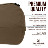 Bear & Bark Extra Large Duffle Bag - Military Green 56"x22" - 348.8L - Canvas Military/Army Cargo Style Duffel Tote for Men/Women - College Student, Backpacking, Travel Luggage/Storage Shoulder Bag