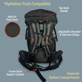 Bear Grylls 65L + 5L Hiking Hydration Backpack, Perfect For Backpacking, Large Pack With Separated Bottom Compartment, Camping, Mountain Biking, Skiing, Snowboarding, For Men and Women - Black