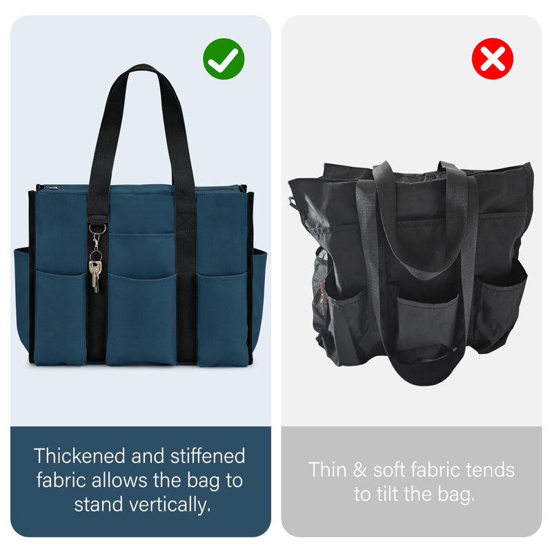 Becokan Large Tote Bag for Women Waterproof with 12 Pockets Top Zipper Closure Utility Teacher Nurse Bags for Work School