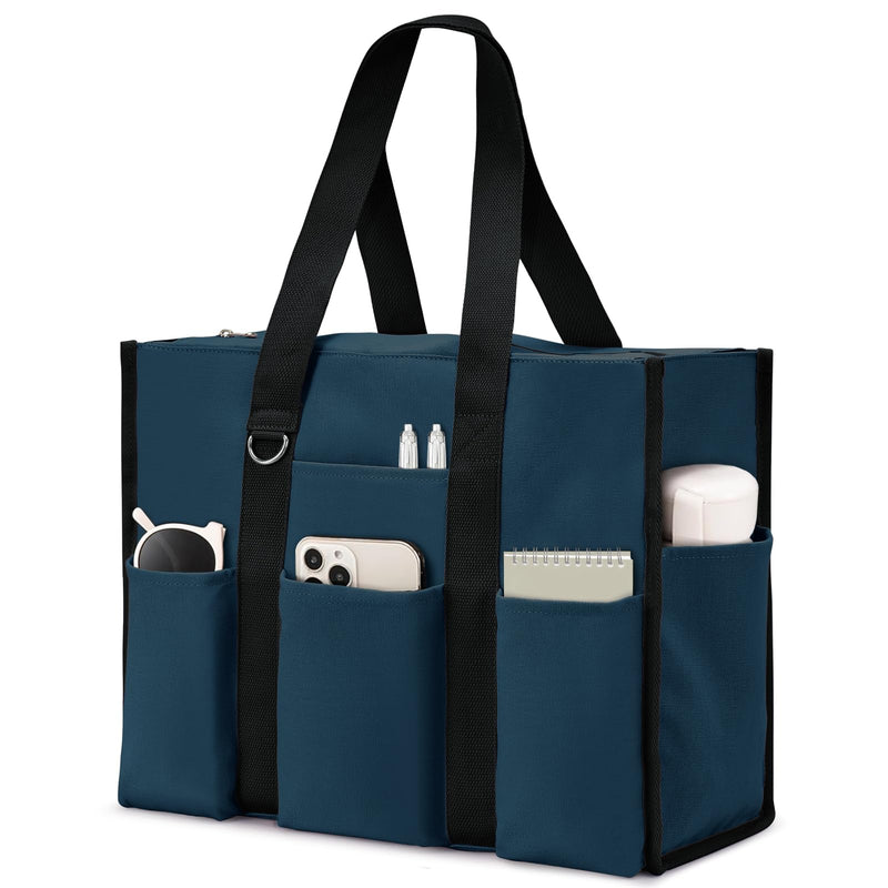 Becokan Large Tote Bag for Women Waterproof with 12 Pockets Top Zipper Closure Utility Teacher Nurse Bags for Work School