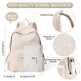 Beige School Backpack for Girls Water Resistant High School Book Bag Simple Backpack for Teens Boys Girls, Lightweight Middle School Back Pack Daypack