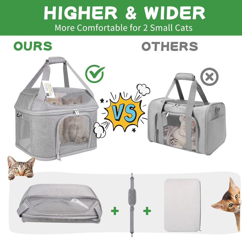 Bejibear Large Cat Carrier for 2 Cats, Soft Side Pet Carrier for Cats Small Dog, Collapsible Travel Dog Carrier Bag TSA Airline Approved Dog Carrier Backpack,Grey
