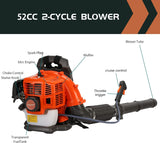 BENBOR Backpack Leaf Blower,52CC Backpack Leaf Blower Gas Powered,550CFM 2 - Stroke Engine Gas Leaf Blower,Powerful Air Cooling Gasoline Backpack Blower Snow Blower for Garden Yard (550CFM Square)